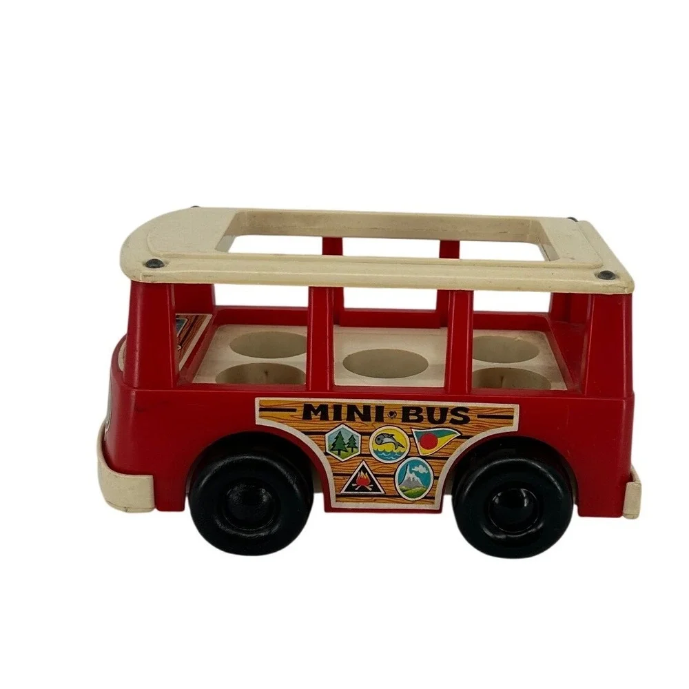Vintage 1969 Fisher Price Little People Mini Bus 141 Red Toy Vehicle